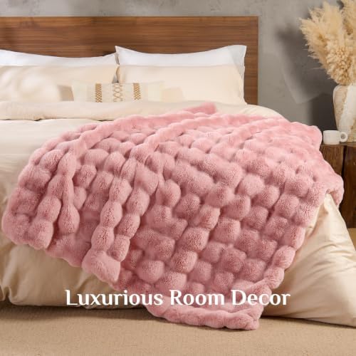 BEDELITE Faux Fur Throw Bubble Blanket for Couch, 50" x 60", Dusty