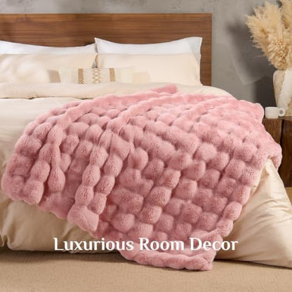 BEDELITE Faux Fur Throw Bubble Blanket for Couch, 50" x 60", Dusty