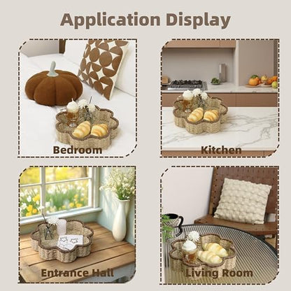 GYASVWU Paper Rope Scalloped Tray, Wicker Trays for Decor, 11.81"W×