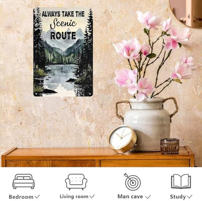 Metal Camping Tin Sign Always Take the Scenic Route Vintage Sign for