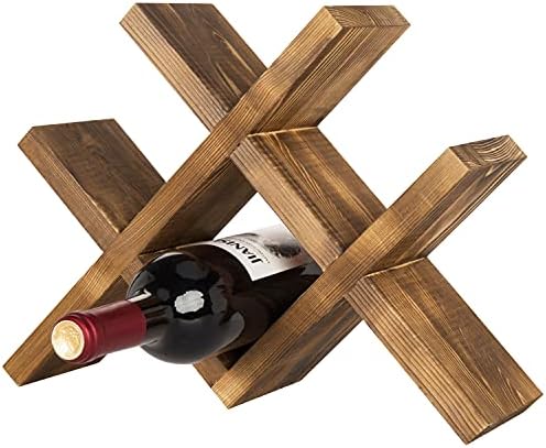 MyGift 4-Bottle Rustic Brown Wood Wine Rack for Countertop - Brushed