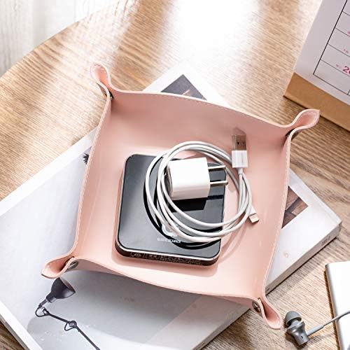 Leather Jewelry Valet Tray for Women and Man (Pink-B)