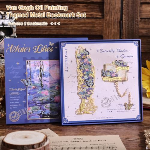 2PCS Metal Butterfly Bookmark Gift Set, Van Gogh Oil Painting Themed
