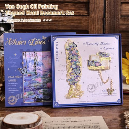 2PCS Metal Butterfly Bookmark Gift Set, Van Gogh Oil Painting Themed
