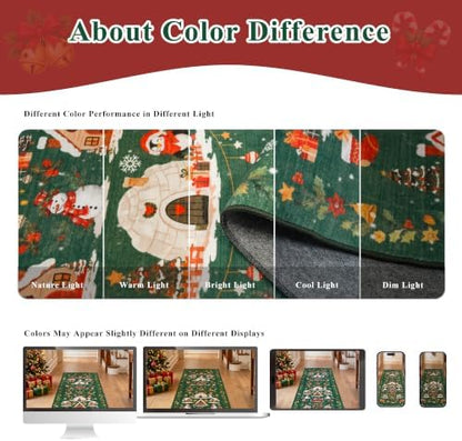 Christmas 2x3 Entryway Area Rug - Non Slip Washable Winter Green