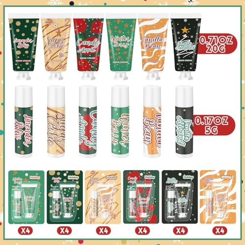 Loopeer 48pcs/24sets Christmas Hand Cream and Lip Balm Gifts for Women