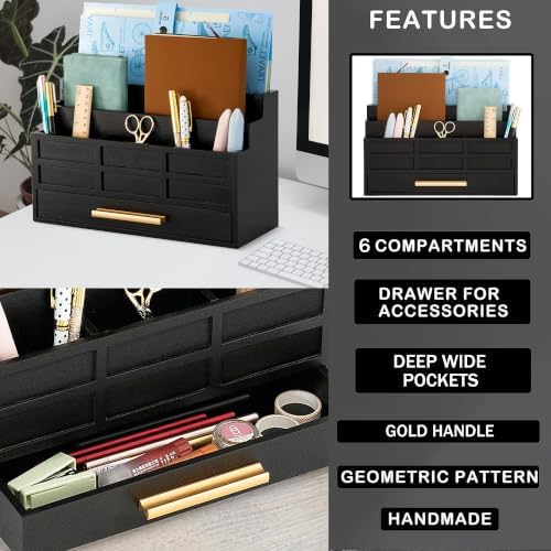 Desk Organizer with Drawer, Countertop Bill Mail Organizer and File