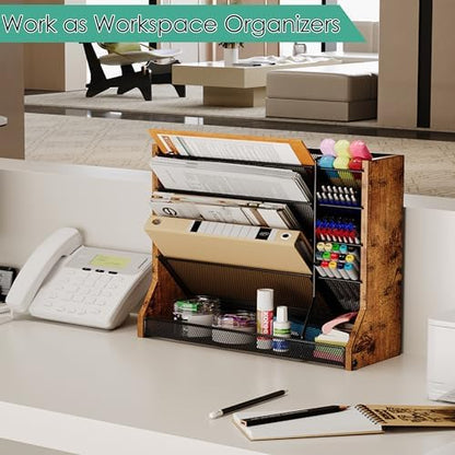 Jakyitvi 5 Tiers Ironwood Wall Desk File Holder Organizer Organizer