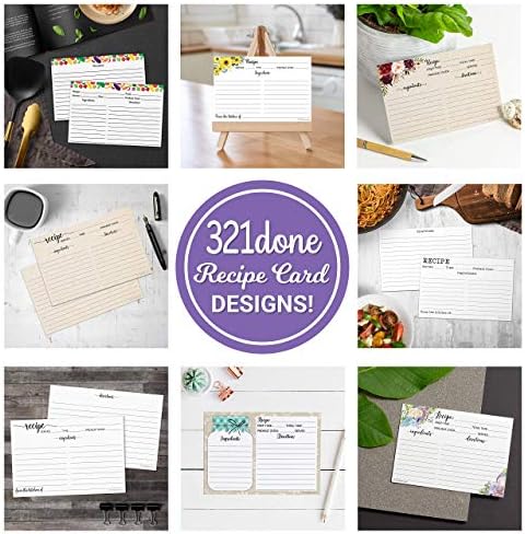 321Done Folding Recipe Cards, 8x6 to 4x6, Set of 50, Sunflowers, White