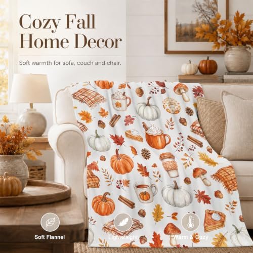 Aipon Fall Maple Leaf Pumpkin Coffee Scarf Throw Blanket 50 x 60 Inch