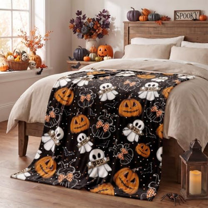 Horaldaily Halloween Black Pumpkin Ghost Cat Flannel Throw Blanket