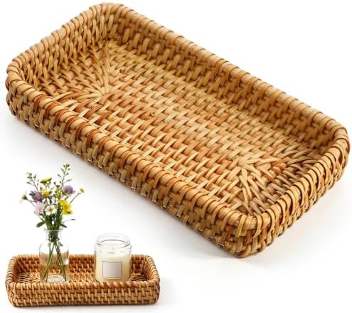 Rattan Serving Tray for Keys, Natural Small Wicker Tray Small Remote
