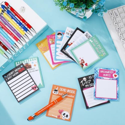 Geyee 24 Pcs Fun Nurse Sticky Notes with Funny Pens 3 x 4 Inch to Do
