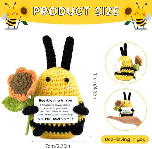 Emotional Support Bee, Positive Crochet Bee Doll with Card