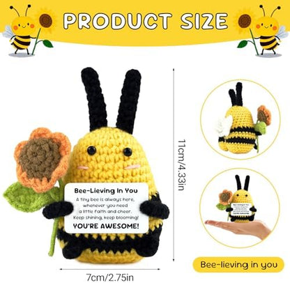 Emotional Support Bee, Positive Crochet Bee Doll with Card