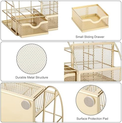 Exerz Desk Organizer Metal Mesh 7 Compartments Office Tidy Caddy Gold