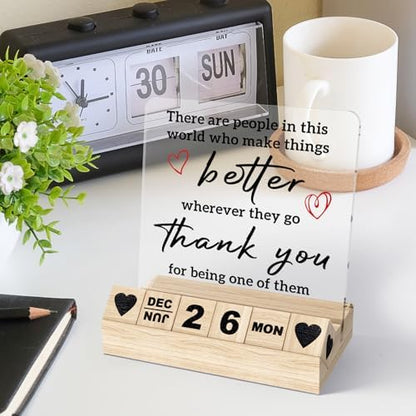 Thank You Gifts for Woman Man-Wooden Block Calendar Acrylic
