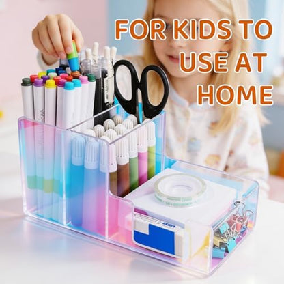 Iridescent Acrylic Desk Organizer with 3 Compartments - Clear Pencil