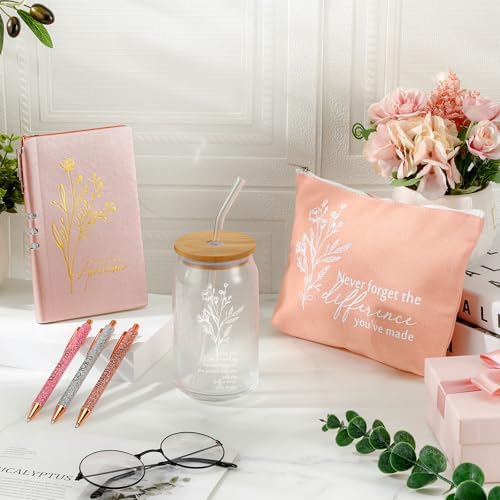 Funnymoom 6 Pcs Appreciation Gift Set for Women Glass Tumbler Floral