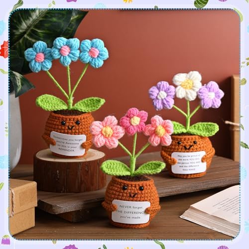 Wavwavw 3 Pcs Thank You Gifts Crochet Flower Employees Appreciation