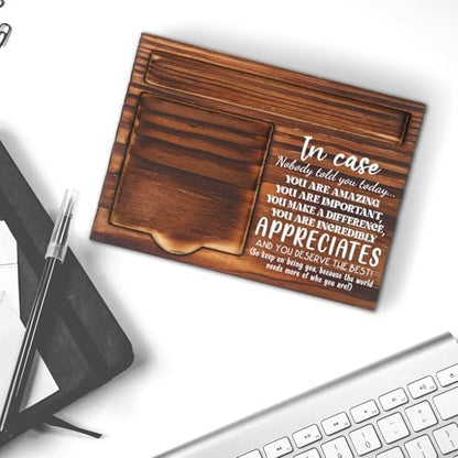 Appreciation Gift, Inspirational Wooden Sticky Note Holder for