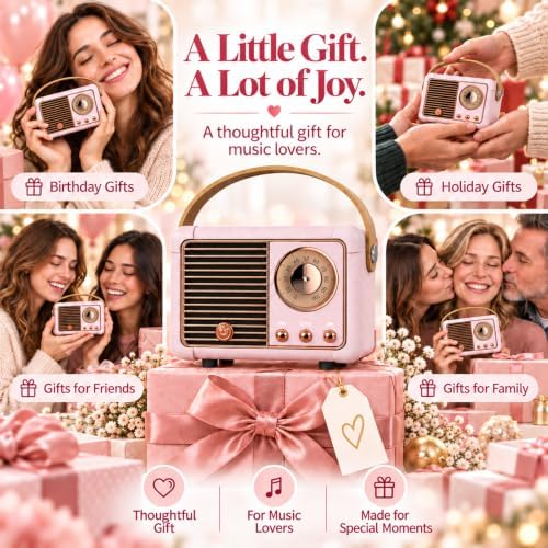 Dosmix Retro Bluetooth Speaker, Vintage Mini Decor Gift for Women Girl