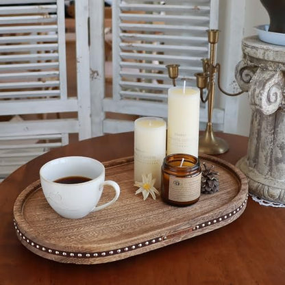 Oval Wooden Decorative Tray Coffee Table Tray Home Decor 15" Rustic