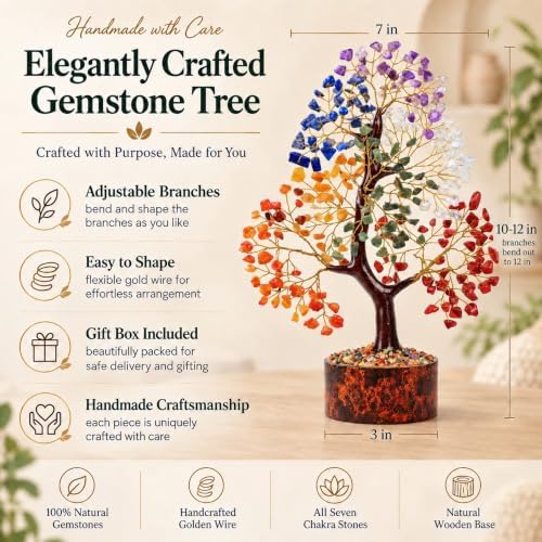 PYOR 7 Chakra Tree of Life Crystal Tree, 10-12 in, Birthday Gifts for