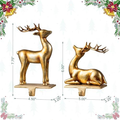 Glitzhome Christmas Stocking Holder, Set of 2 Gold Resin Standing &