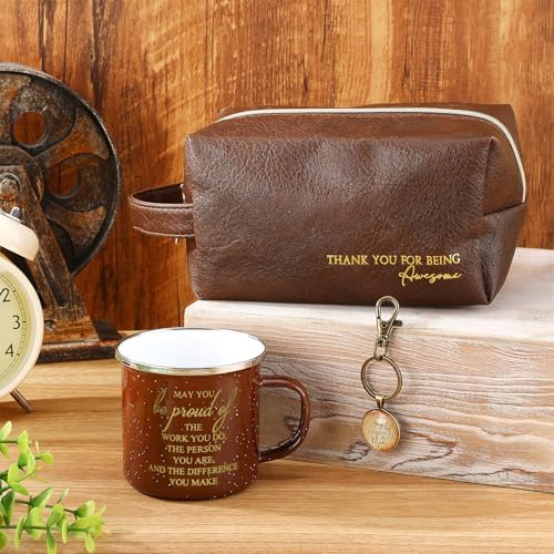 3 Pcs Thank You Gift Set for Men, 12 oz Mug, Toiletry Bag, Keychain