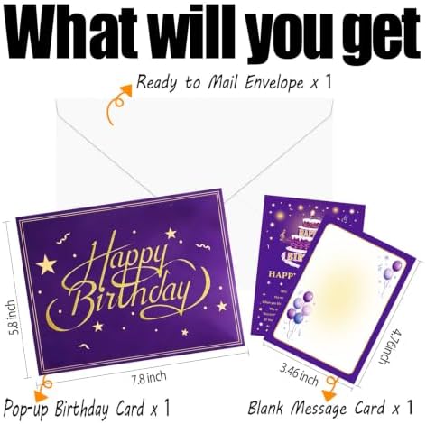 Pop Up Birthday Cards for Women -LED Light & Music Birthday Card