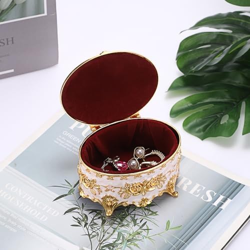 Hipiwe Vintage Metal Jewelry Box - Oval Trinket Organizer Ring Box