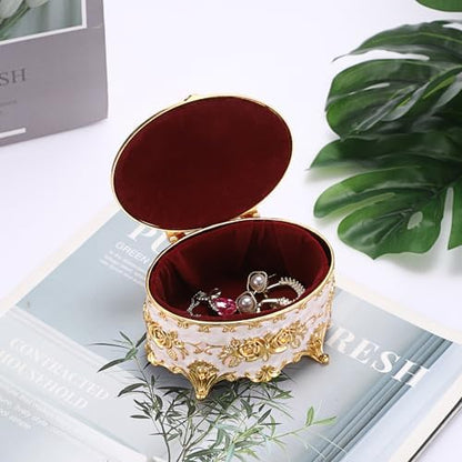 Hipiwe Vintage Metal Jewelry Box - Oval Trinket Organizer Ring Box