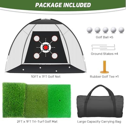 Golf Net with Practice Mat,Golf Hitting Aid Nets 10x7FT for Backyard