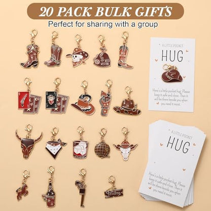 Wonderjune Cowboy 20 Sets Little Pocket Hug Bulk Gifts Cards Keychain