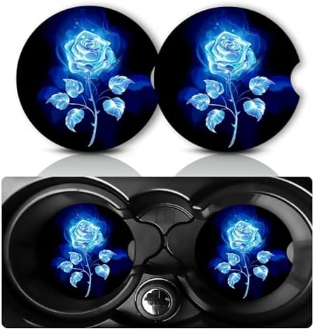 2Pack Blue Rose Car Cup Holder Coaster Neoprene Car Coasters