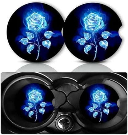 2Pack Blue Rose Car Cup Holder Coaster Neoprene Car Coasters