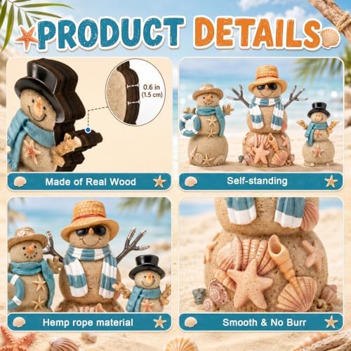 Suzile 3 Pcs Christmas Coastal Snowman Decoration Wooden Indoor Decor