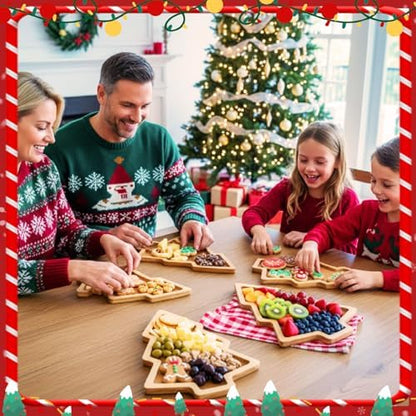 FoldTier 6 Set Christmas Serving Platter Set Bamboo Tray