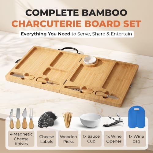 Charcuterie Boards Set, Large Bamboo Cheese Board