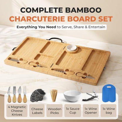 Charcuterie Boards Set, Large Bamboo Cheese Board