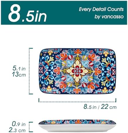 vancasso Simi 6-Piece Rectangular Ceramic Plates Set, 8.5" x 5.1"