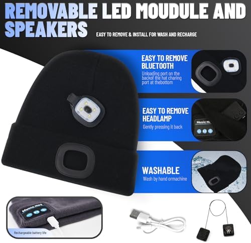 Keains Bluetooth Beanie with LED Light, Gifts for Men Women Dad