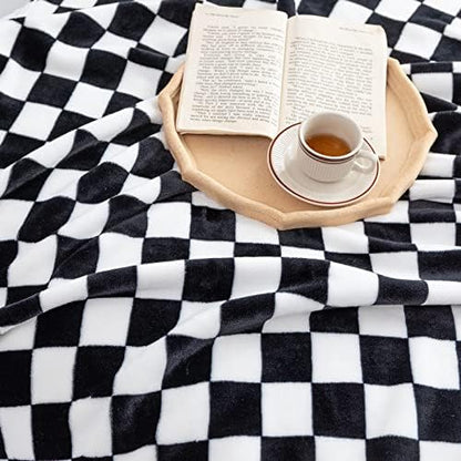 LOMAO Throw Blankets Flannel Blanket with Checkerboard Grid Pattern