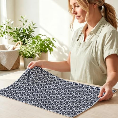 4 Pcs Blue Flower Artistic Kitchen Towels, Blue Flower Absorbent Hand