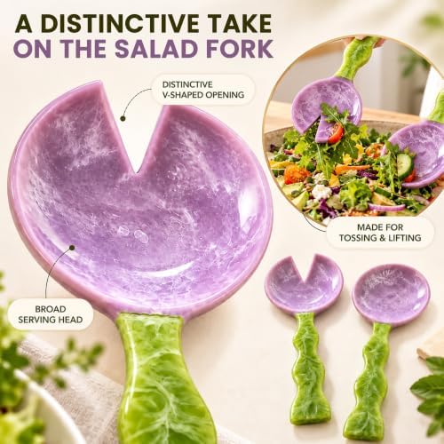 Folkulture Resin Salad Servers, Serving Spoons, Green, 12" Long Set of