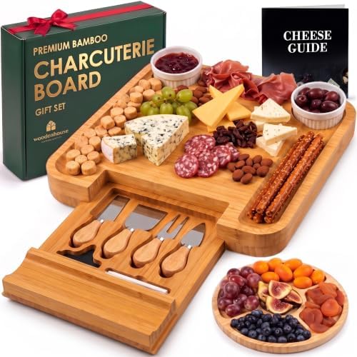 Bamboo Charcuterie Boards Gift Set - Meat and Cheese Tray with