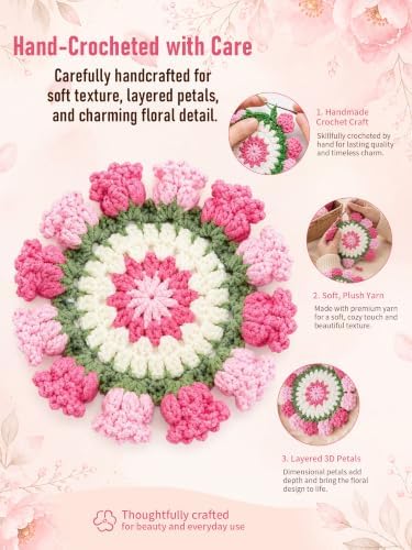 Crochet Flower Bouquet Coasters, Cotton Tulip Gift for Home Decor 2Pcs