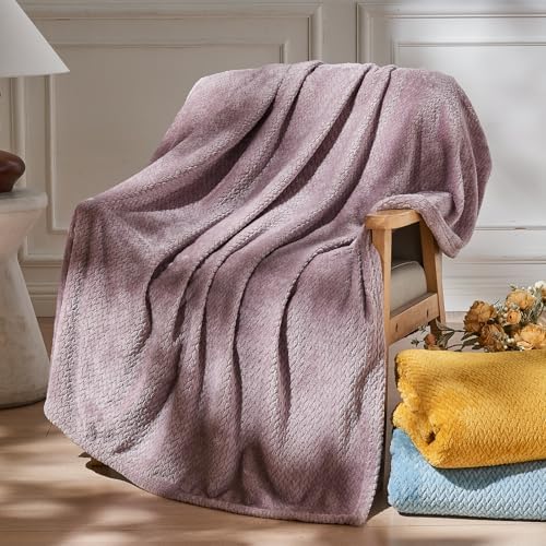 NEWCOSPLAY Fleece Leaves Pattern Throw Blanket, Light Purple, 50"x60"