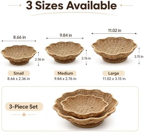 Faux Rattan Fruit Basket Tray, PP Handwoven Decorative Bowl for